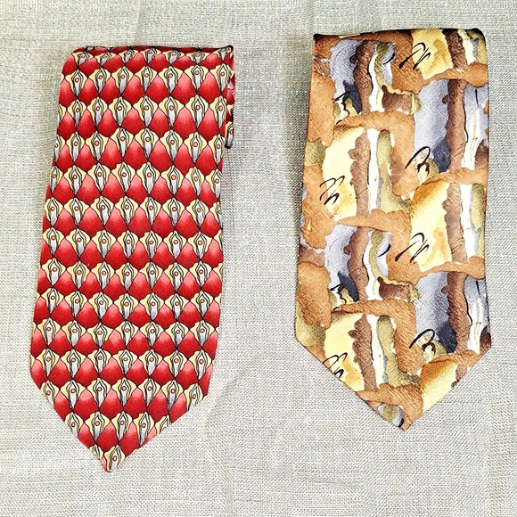 Jerry Garcia Other - 2 Jerry Garcia 100% Silk Tie Lot Red Brown Gray Abstract 1 Collectors 1990s Y2K